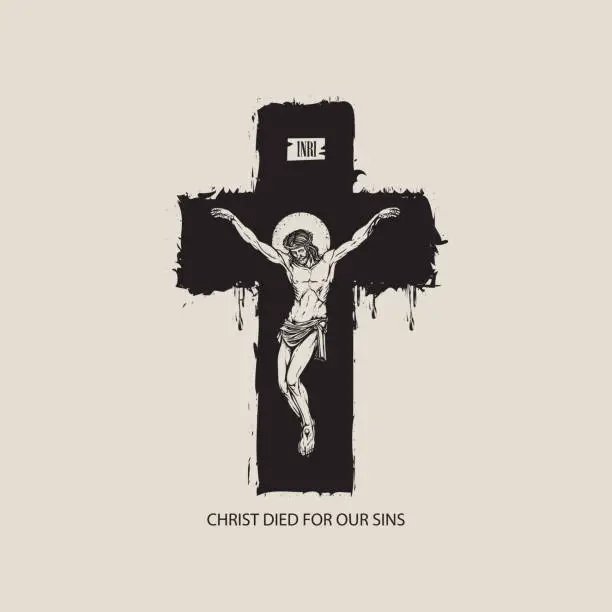 Vector illustration of Crucified Jesus Christ on the cross, a religious symbol