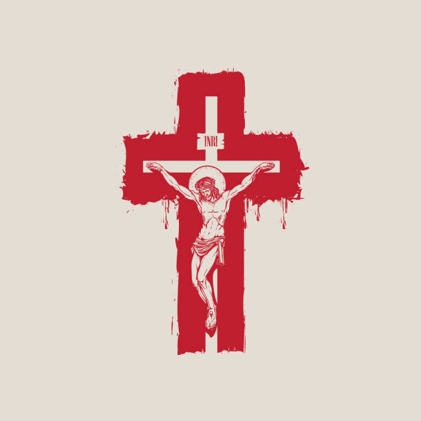 illustrazioni stock, clip art, cartoni animati e icone di tendenza di crocifisso gesù cristo sulla croce, simbolo religioso - sinner