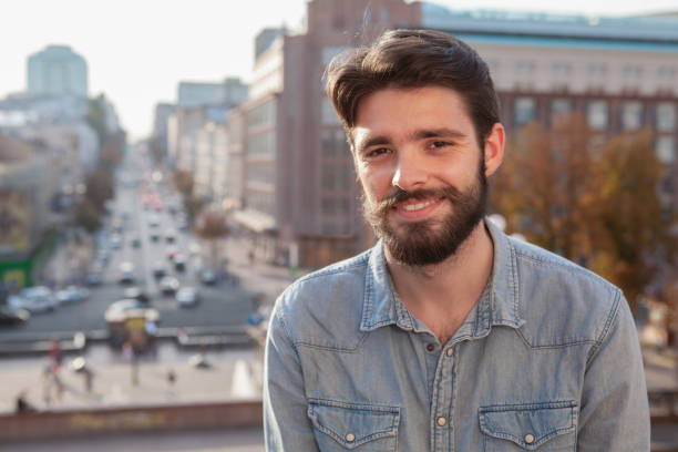 istock Handsome bearded man sightseeing at the city 1177218175