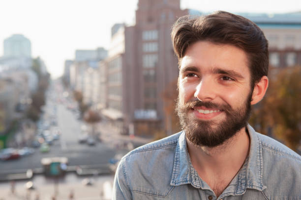 istock Handsome bearded man sightseeing at the city 1177218220
