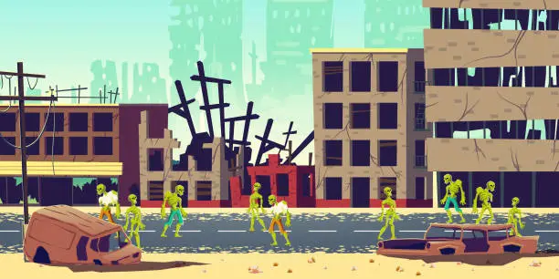 Vector illustration of Zombie apocalypse in city cartoon vector concept