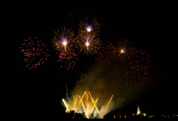 istock Huge, colorful fireworks over the rice fields at dusk. 1177222964