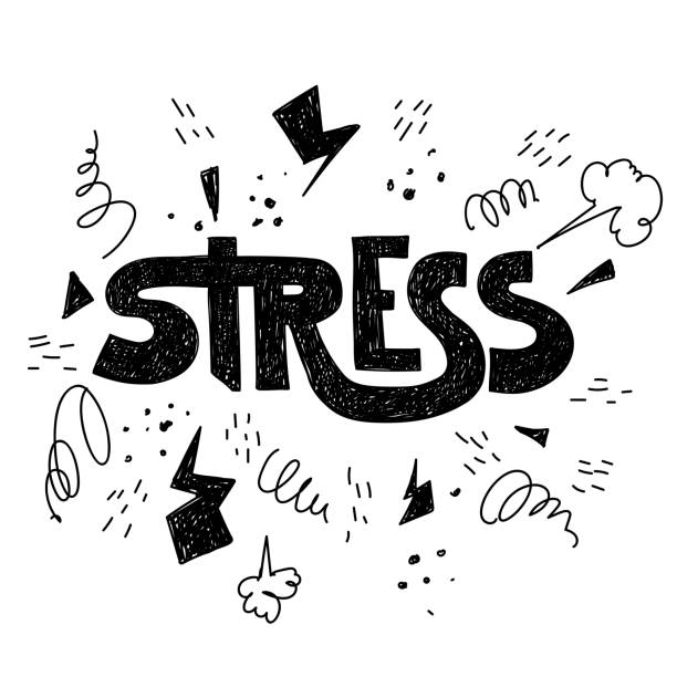 Hand drawn hatching lettering word stress in vector Hand drawn hatching lettering word stress. Vector conceptual illustration with doodle elements emotional stress illustrations stock illustrations