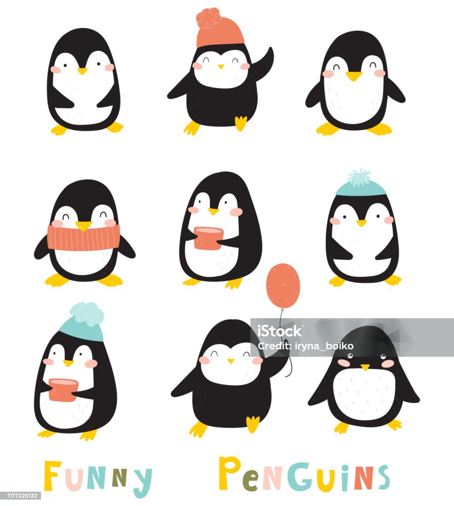 Funny Cartoon Penguins Collection Baby Animals Illustration Stock  Illustration - Download Image Now - iStock