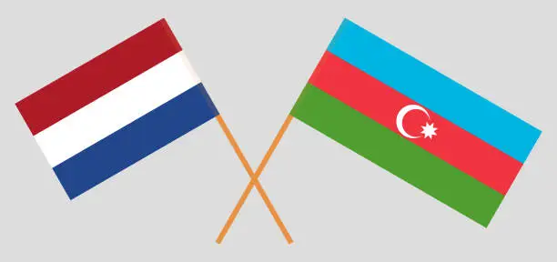 Vector illustration of Azerbaijan and Netherlands. Crossed Azerbaijani and Netherlandish flags