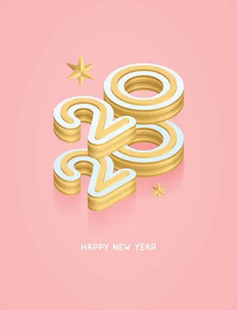 Vector illustration of Happy New year 2020 vertical isometric card