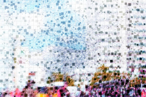 Abstract smart city scene, networking, technology with network communication