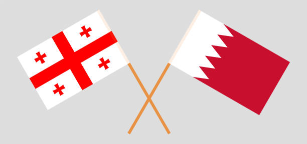 Bahrain and Georgia. Crossed Bahraini and Georgian flags Bahrain and Georgia. Crossed Bahraini and Georgian flags. Official colors. Correct proportion. Vector illustration georgia football stock illustrations