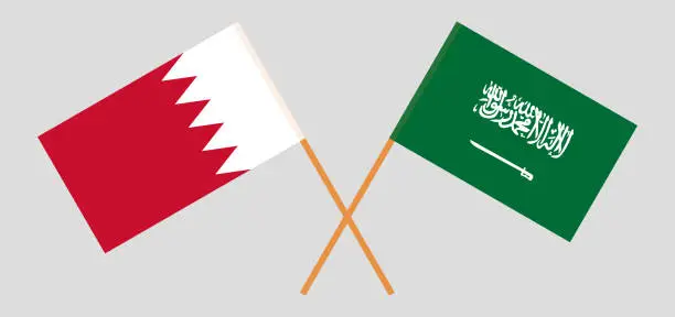 Vector illustration of Bahrain and the Kingdom of Saudi Arabia. Crossed Bahraini and KSA flags