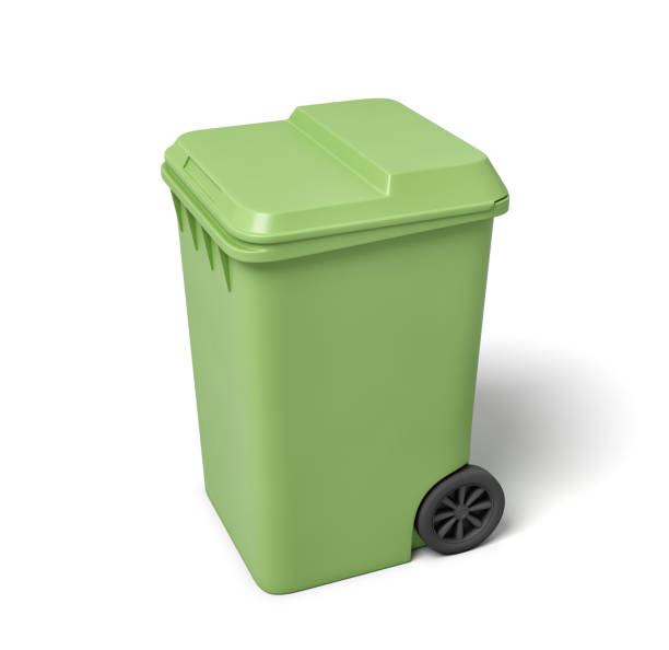 istock 3d rendering of a light-green trash can isolated on white background. 1177227932