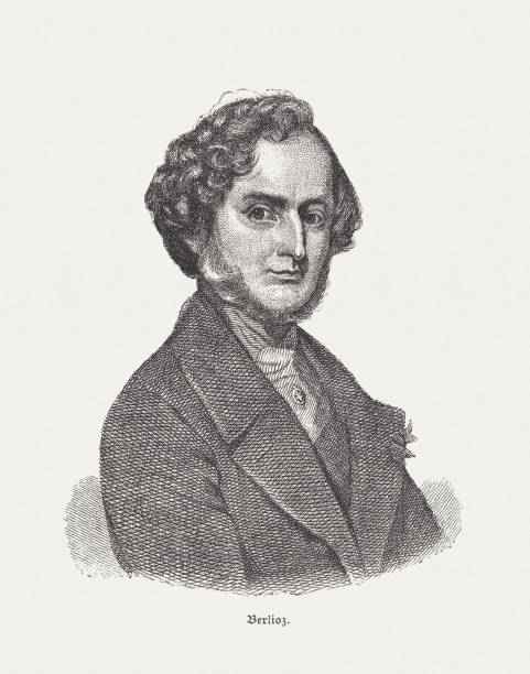 Héctor Berlioz (1803-1869), compositor romántico francés, grabado en madera, publicado en 1885 - ilustración de arte vectorial