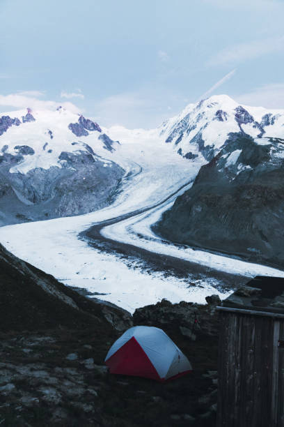 istock Camping near big glacier with Mountain View in Swiss Alps 1177232995