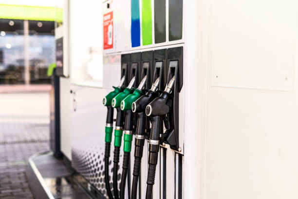 istock Gulf column for different types of fuel with pistols 1177233132