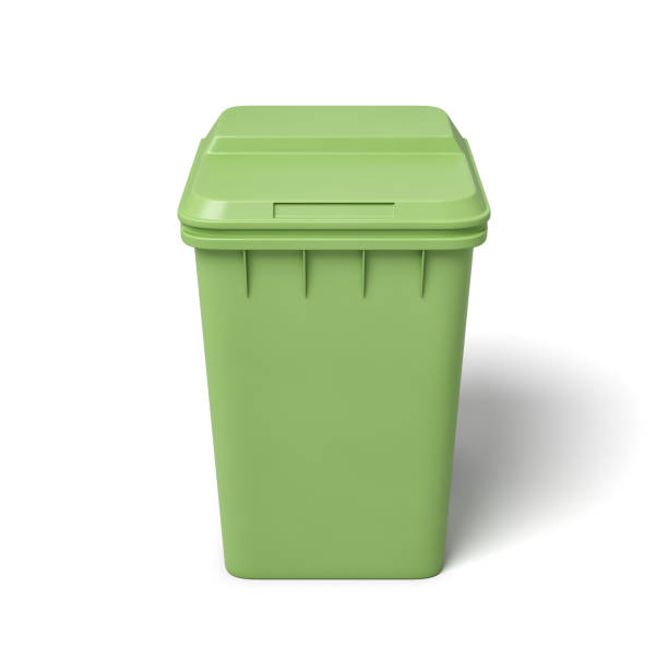 istock 3d rendering of a light-green trash can isolated on white background. 1177233754