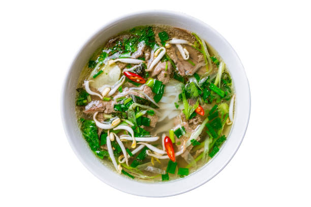 Vietnamise soup pho bo on white background isolated Vietnamise soup pho bo on white background isolated noodle soup photos stock pictures, royalty-free photos & images