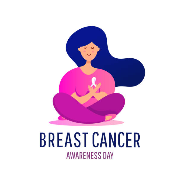 ilustraciones, imágenes clip art, dibujos animados e iconos de stock de bandera médica bright brest cancer. apoyar el fondo de concienciación sobre el cáncer de mama de la niña - breast cancer