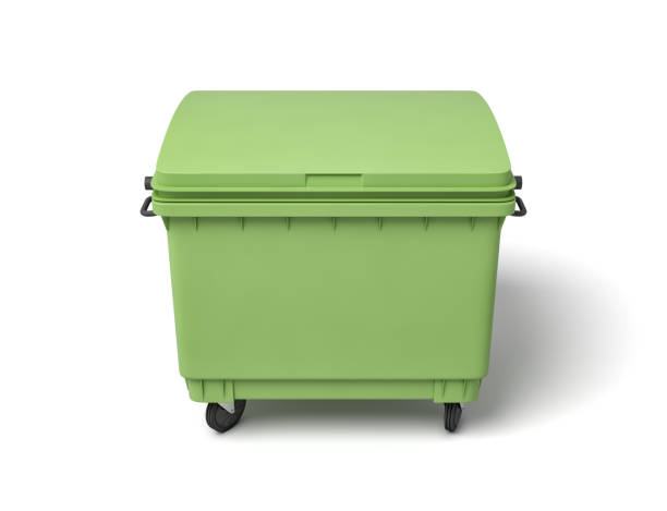 istock 3d rendering of green trash bin isolated on white background 1177241985