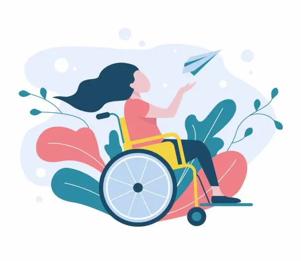 Vector illustration of Disabled girl sitting in a wheelchair