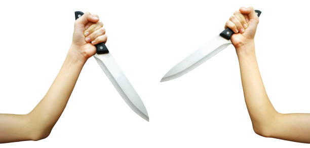 istock Human hand holding Stainless steel kitchen knife for fighting or murder. 1177246643