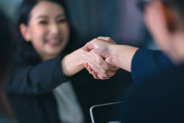 istock Successful job interview with boss and employee handshaking 1177246687