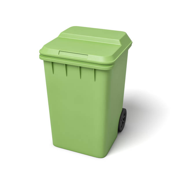 istock 3d rendering of a light-green trash can isolated on white background. 1177247230