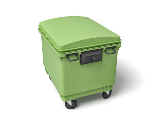 istock 3d rendering of a light-green dumpster on white background. 1177249455