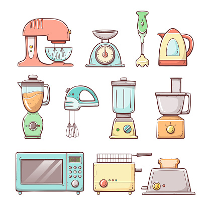 Hand Drawn Kitchen Appliances Stock Illustration - Download Image Now -  Electric Mixer, Kitchen, Deep-fryer - iStock