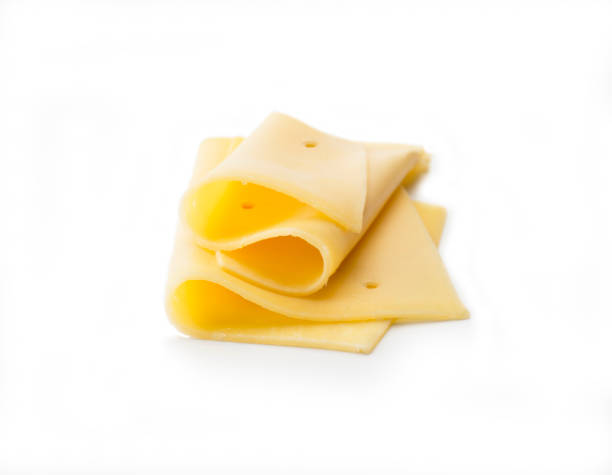 formaggio: due fette piegate - cheese isolated portion dutch culture foto e immagini stock