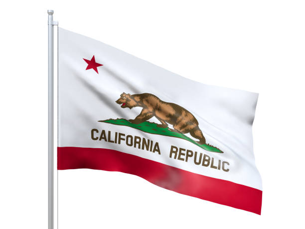 California (U.S. state) flag waving on white background, close up, isolated. 3D render