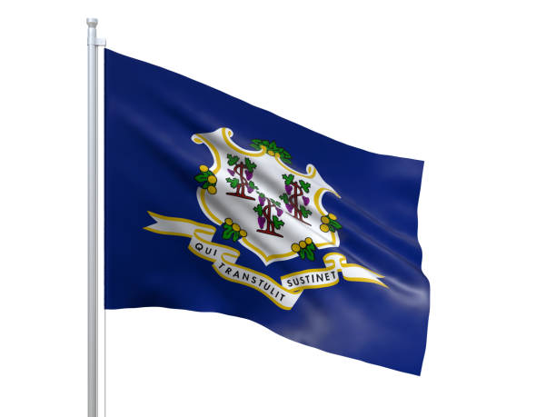 istock Connecticut (U.S. state) flag waving on white background, close up, isolated. 3D render 1177253710