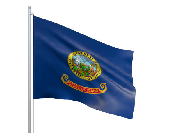 istock Idaho (U.S. state) flag waving on white background, close up, isolated. 3D render 1177253911