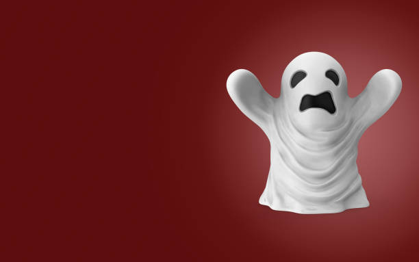 istock Spooky Cartoon 3D Halloween Ghost on Red Background with Copy Space 1177258346