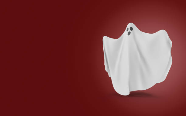 istock Spooky Cartoon 3D Halloween Ghost on Red Background with Copy Space 1177258374