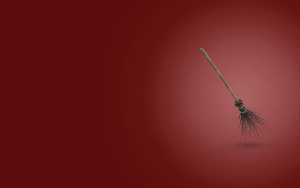 istock Spooky Cartoon 3D Witch Broom on Red Background with Copy Space 1177259562