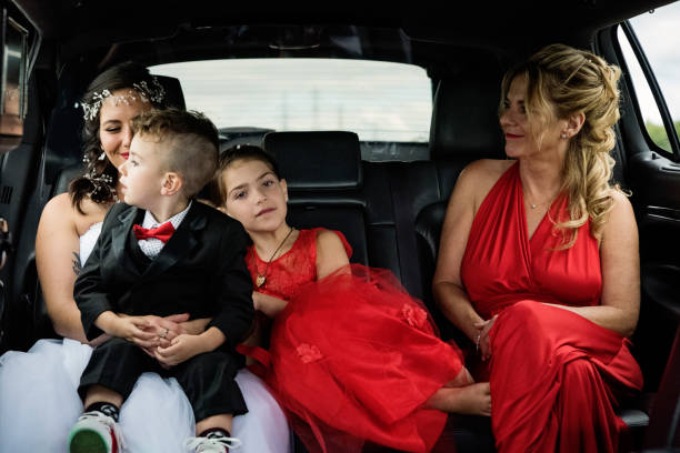 istock Millennial bride in limousine on her way to wedding. 1177261745