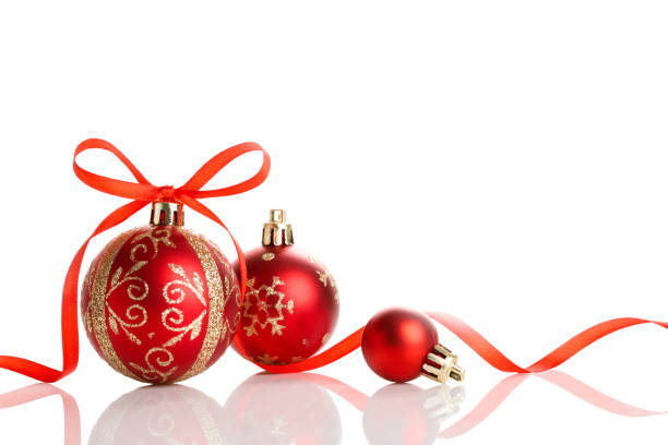 istock Red christmas ball with ribbon bow on white background. 1177262236