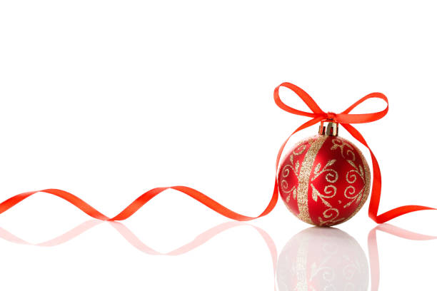 istock Red christmas ball with ribbon bow on white background. 1177262633