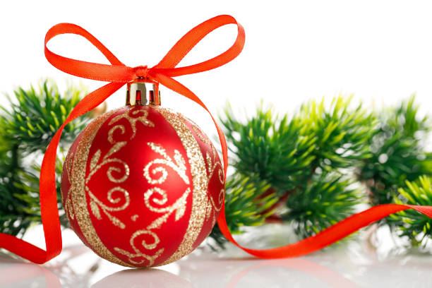 istock Red christmas ball with decorations on white background. 1177262662
