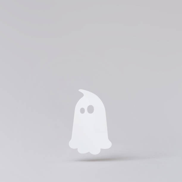 Halloween white ghost. Minimal holiday celebration funny concept.