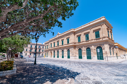 Trapani, Sicily, Italy - 31 July 2009: Square next to trapani's railway station building.