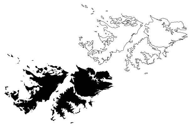 포클랜드 제도 (영국 해외 영토, 영국) 지도 벡터 일러스트, 낙서 스케치 이슬라스 말비나스 (동쪽과 서쪽 포클랜드) 지도 - 포클랜드 제도 stock illustrations