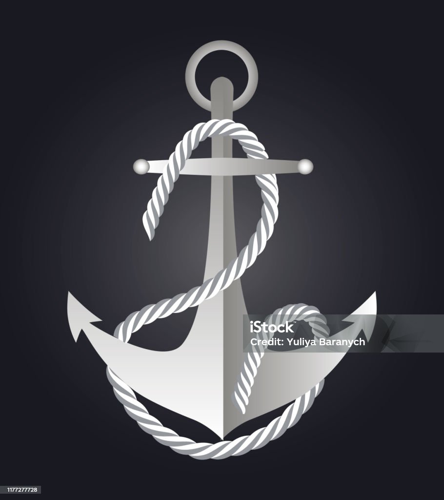 Anchor With Waving Nautical Rope Navy Fleet Emblem Vector On The Black  Background Stock Illustration - Download Image Now - iStock