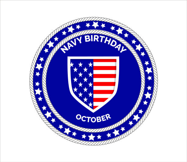 Navy birthday celebrated in 13th October 13th in United States. Navy birthday celebrated in 13th October 13th in United States. Emblem with anchor, flag, ropes, stars on the blue background for banner, web, flyer. anchor free pic stock illustrations