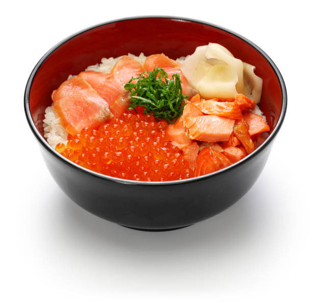 istock japanese rice bowl topped with salmon & salmon roe 1177280638