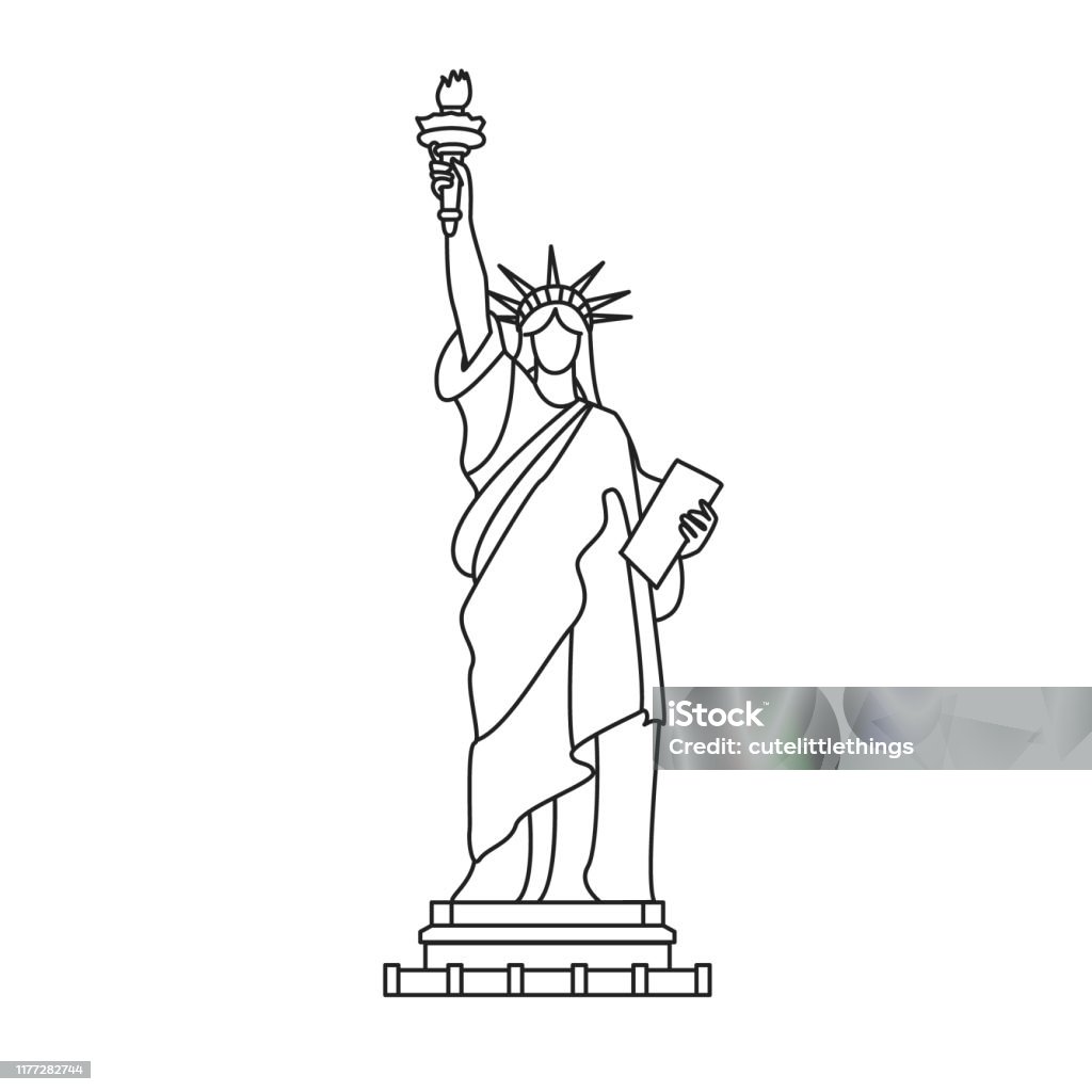 Dessin De New York Facile A Faire Statue De La Liberté New York Illustration De Contour Disolement Sur Le Blanc Vecteurs libres de droits et plus d'images vectorielles de Statue de la Liberté - New York City - iStock