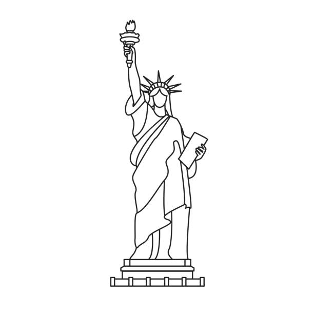 illustrations, cliparts, dessins animés et icônes de statue de la liberté, new york. illustration de contour, d'isolement sur le blanc. - statue de la liberté