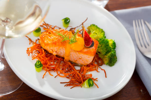 istock Grilled salmon on smoked carrots 1177282781