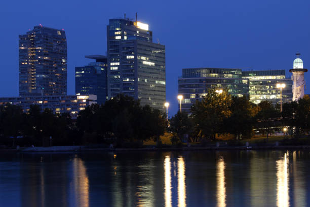 istock Vienna skyline on the Danube river at night 1177285306