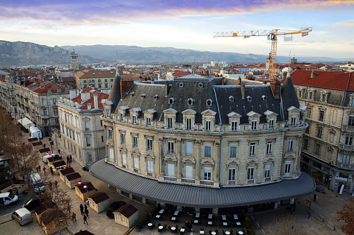 Picturesque panoramic views of small town of Valence in cloudy day, France