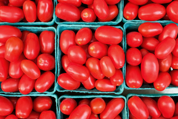 Tomatoes in a farmers market stock photo